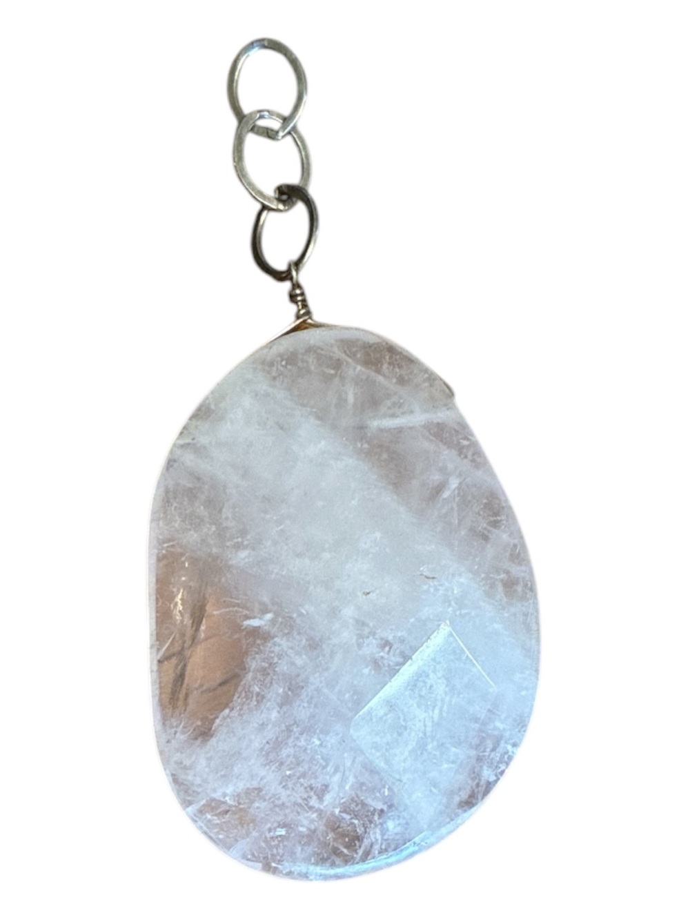 Soft Pink Quartz Oval Multi Faceted Necklace Pendant